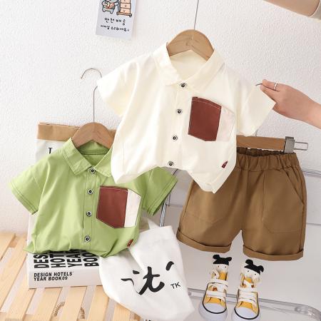 LN14493# 男童夏季套装新款韩版儿童短袖洋气休闲翻领衫两件套宝宝童装