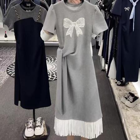 FA18246# 夏日女装重工蝴蝶结收腰显瘦气质连衣裙 服裝批發男裝批發服飾貨源